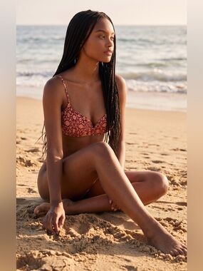 Printed Burgundy & Cream V Wire Bralette ‘Kara Boho’ bikini top from Australia